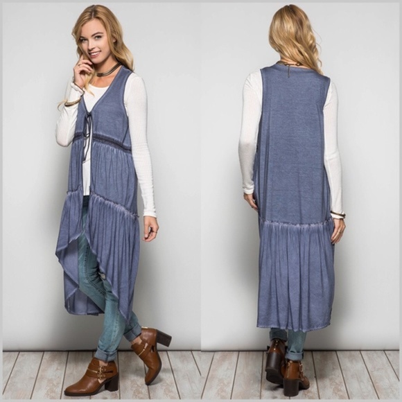 MOCHA Mineral Washed Sleeveless Duster Cardigan - Picture 3 of 4